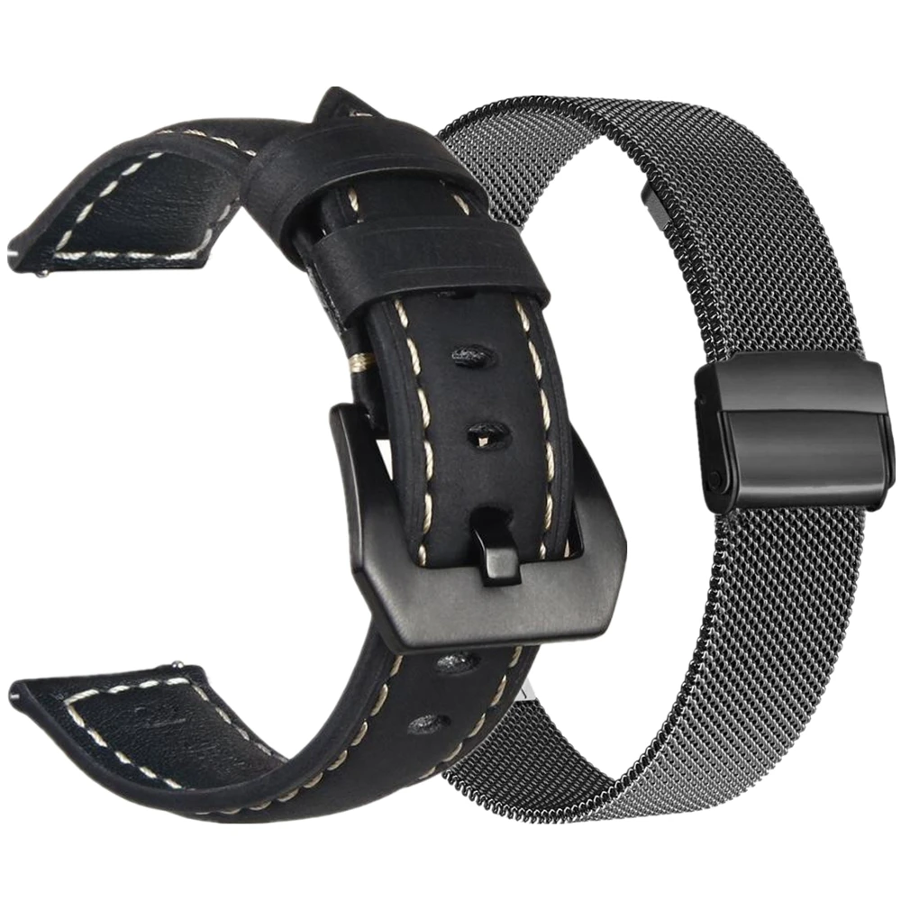 20mm 22mm Watchband Sets for Samsung Galaxy Watch 3 Band 45mm 41mm Mesh Metal Wrist Strap for Galaxy Watch 46mm Leather Bracelet