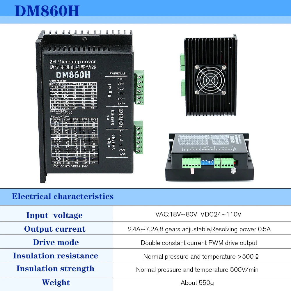 Nema34 stepper motor 86 flange 12Nm stepper motor 14mm with 5mm key + DM860H 2phase Microstep driver VAC 18-80V VDC 24-110V