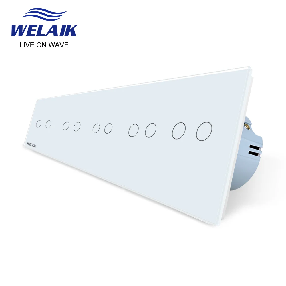 WELAIK EU European Standard 5Frame 1~1000W 2gang1way Crystal Glass-Panel  LED Light Strip Wall Touch Switch  220V A5921CW