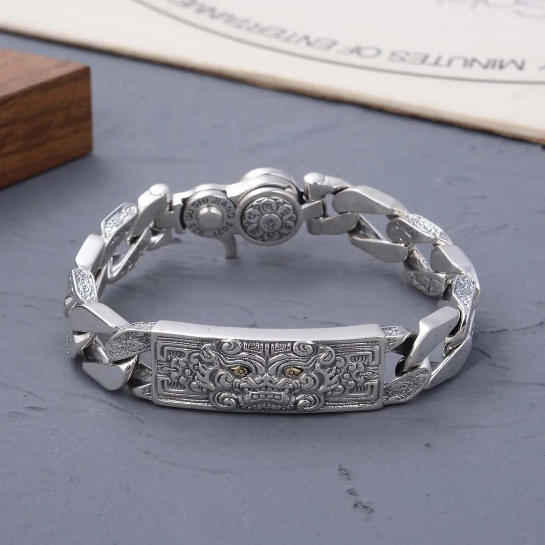 

Original New S925 Silver Jewelry Ethnic Style Men's Simple Atmosphere Hip Hop Thai Silver Beast Pixiu Lucky Bracelet 13mm