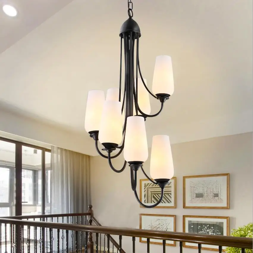 

Rotary Staircase Chandeliers Iron Art Creative Exhibition Hall American Simple Bedroom Villa Glass Living Room Lamp