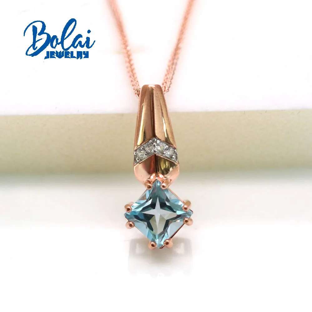 

Bolaijewelry, новинка 2021, серебро 925 пробы, розовый цвет, натуральный небесно-голубой топаз, кулон, простая модная женская повседневная одежда