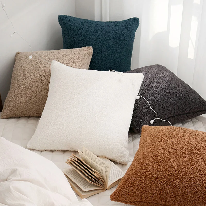 

Plush Cushion Cover for Sofa Living Room, Teddy Faux Fur Pillow Cover, Decorative Nordic Home Decor, 45*45