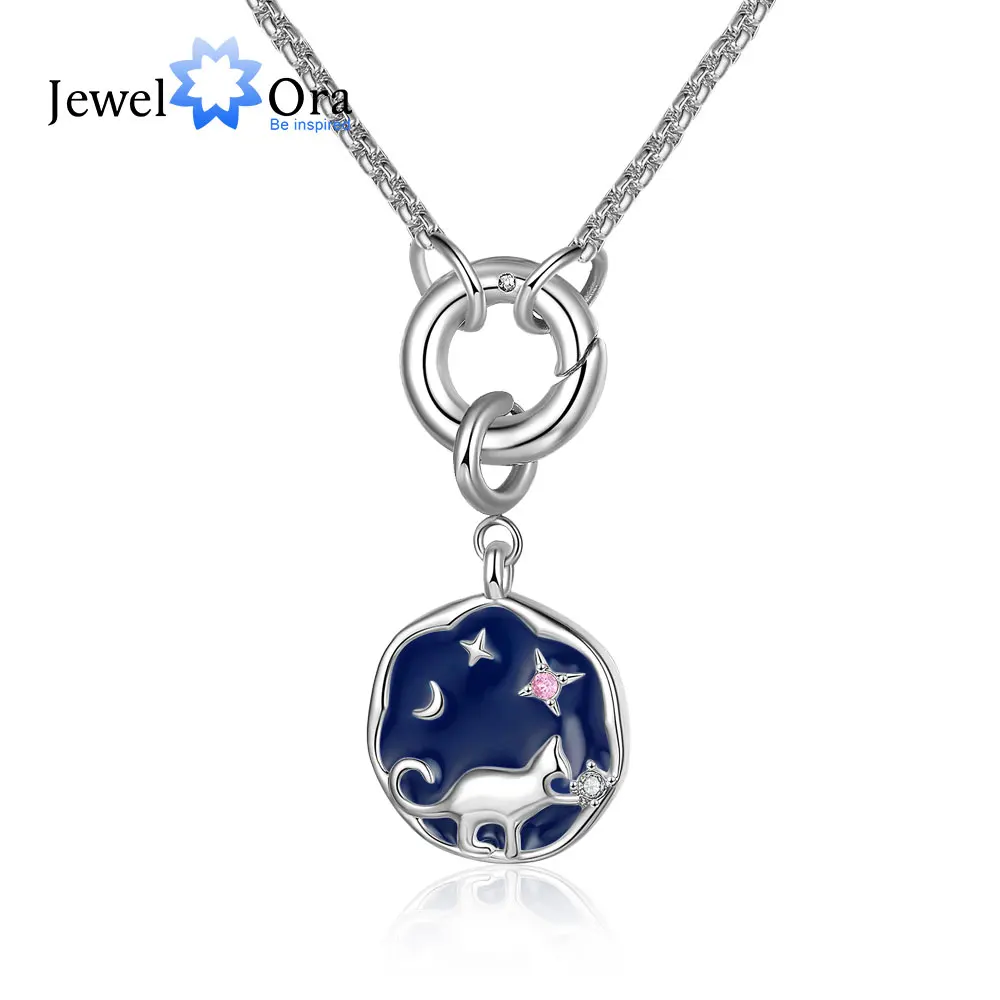 

JewelOra Customized Cute Cat Pendant with Birthstone Personalized Name Engraved Chain Necklace for Women New Year Gifts Jewelry