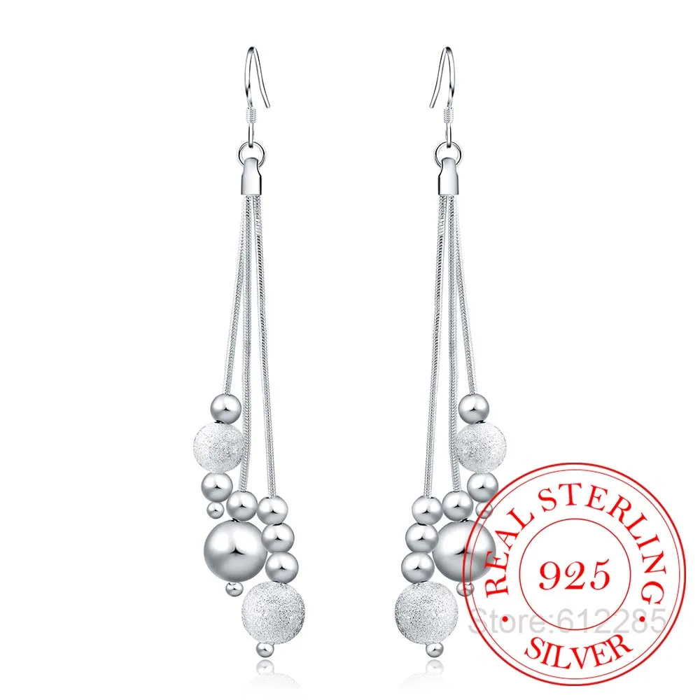 

100% 925 Sterling Silver Earring,Wedding Party Jewelry Gift,Korean Sanding Ball Long Tassel Vintage Drop Earrings For Women 2023