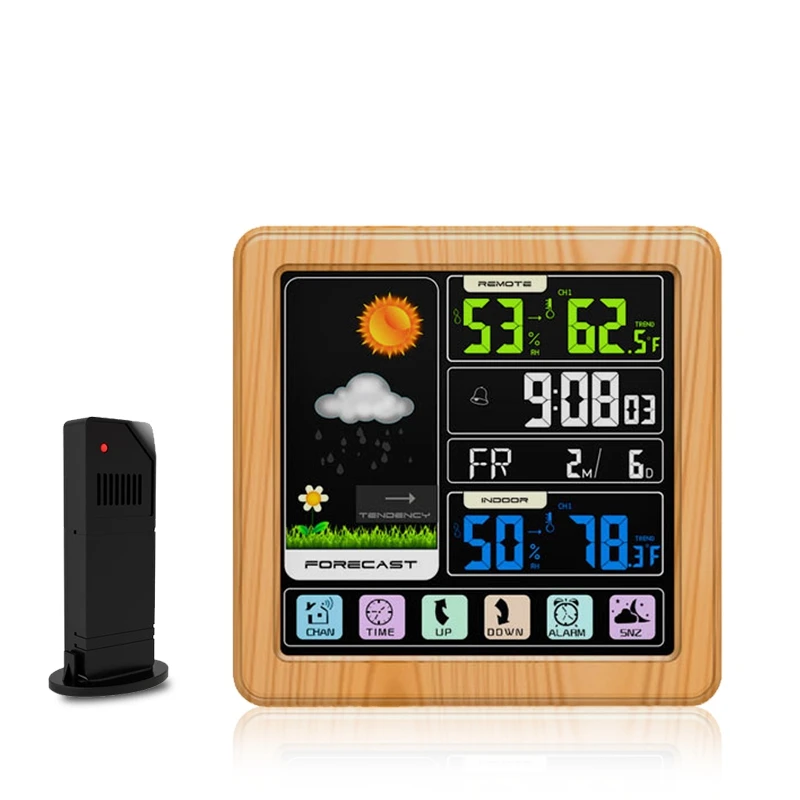 Wireless Weather Station Indoor Outdoor Digital Touch LCD Display Temperature Humidity Monitor Alarm Clock Weather Forecast