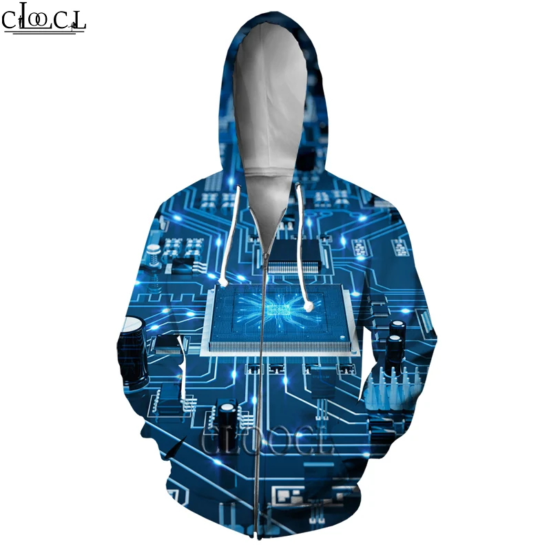 HX Electronic Chip Zipper Hoodie Women Men 3D Print Casual Fashion Autumn Wild Hoody Hip Hop Harajuku Hot Selling Couple Tops