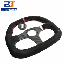 Carbon Fiber Suede Steering Wheel 13inch 310mm Car Racing Drift Sport Steering Wheel Universal  With OM-Horn Button PCD70MM Red