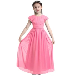 Kids Princess Summer Dress Flutter Sleeves Floral Chiffon Flower Girls Dress Pageant Wedding Birthday Party Prom Long Dresses