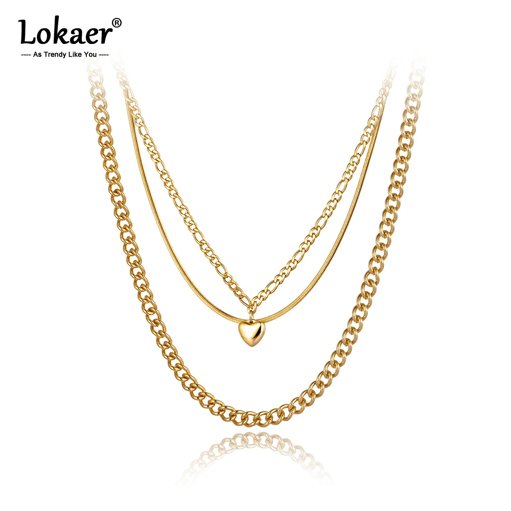 Lokaer Bohemia Stil Titan Edelstahl drei schicht ige Herz Anhänger Halskette für Frauen trend ige Kette & Glieder Halskette n21020