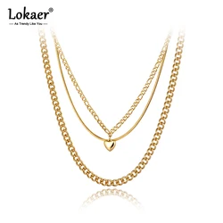 Lokaer Bohemia Style Titanium Stainless Steel Three Layer Heart Pendant Necklace For Women Trendy Chain & Link Necklace N21020