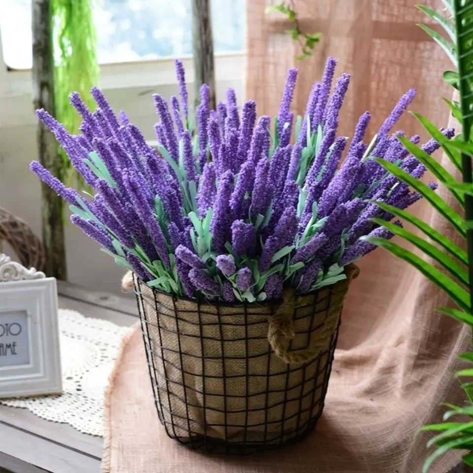 12 heads of artificial flower lavender Korean pastoral PE rubber flower silk flower artificial flower dried flower