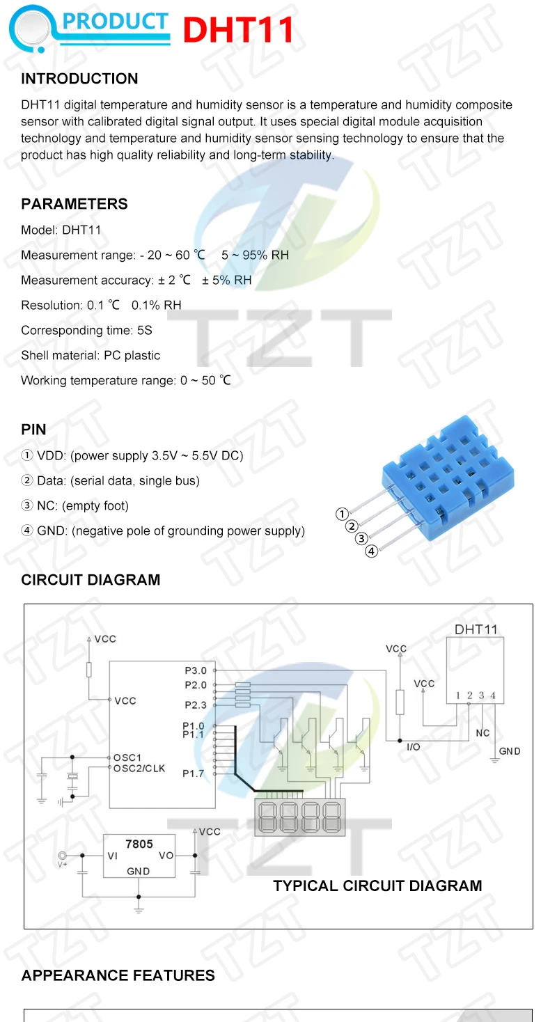 Digitale Temperatur- und Feuchtigkeitssensoren TZT DHT11 DHT22 AM2302 AM2301 AM2320 MW33 Sensor und Modul für Arduino elektronisches DIY – Detail 1