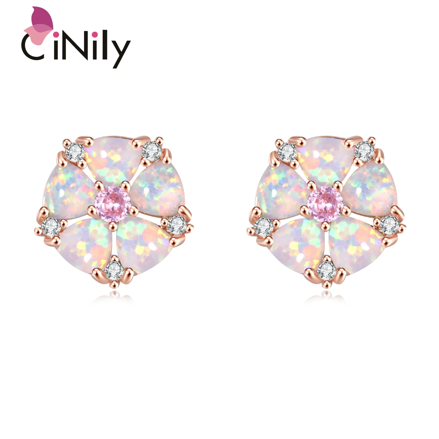 CiNily Rose Gold Fire Opal Plated for Girls Exquisite  Zircon  Flower Stud Earrings for girls  Jewelry