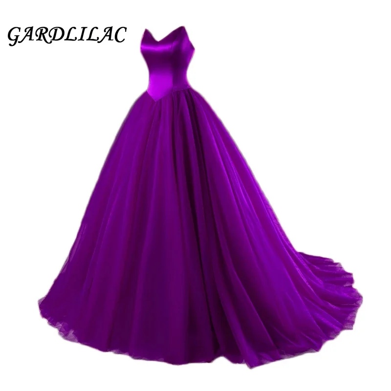 Gardlilac Vrouw 'S Sweetheart Satin Tulle Prom Jurken Strapless V-hals Avondjurken Backless Formele Trouwjurken 2021