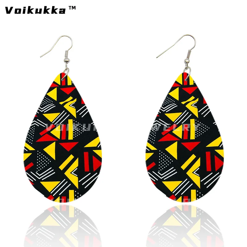 Voikukka Jewelry Tear Drop Pendant African Fabric Pattern Elements Wooden Both Sides Print African Dangle Earrings For Women