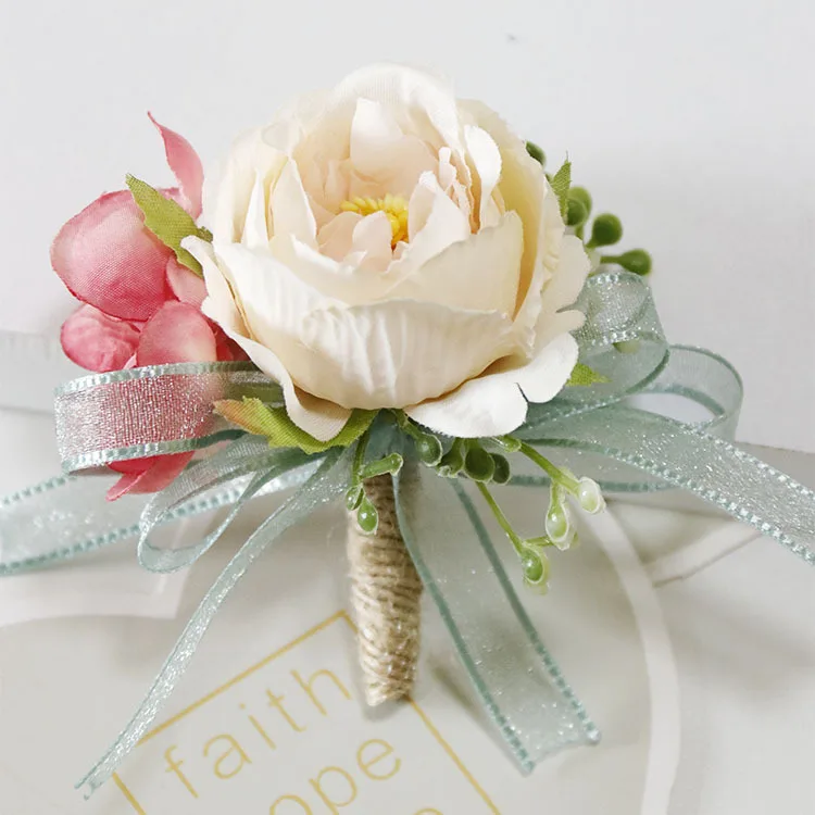 Boutonniere Hoa Cưới Xòe Chân Trắng Hồng Chú Rể Boutonniere Khuy Áo Cưới Chứng Kiến Cuộc Hôn Nhân Phụ Kiện 2021