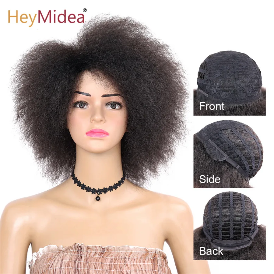 Rambut Palsu Keriting Afro untuk Wanita Kulit Hitam 6 Inci Wig Keriting Pendek Wig Sintetis Wig Keriting Afrika Tahan Panas Wig Penuh HeyMidea