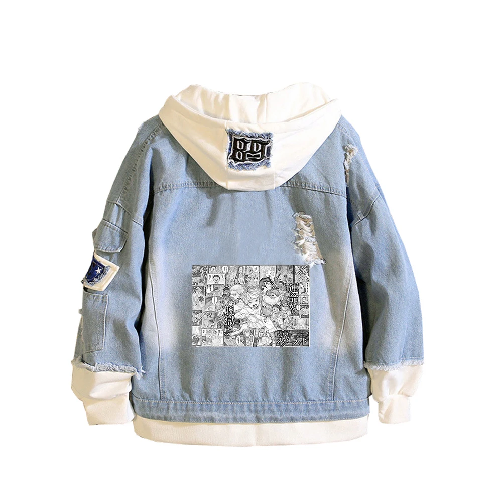 Джинсовые куртки в стиле аниме «Обещанный Неверленд», джинсовые толстовки с героями мультфильмов «Рей Норман», уличная одежда унисекс, толстовка больших размеров, пальто для пар