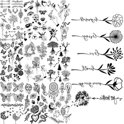 Letter Flower Temporary Tattoos For Women Adults Realistic Butterfly Dandelion Tree Life Fake Tattoo Sticker Body Tatoos Flower