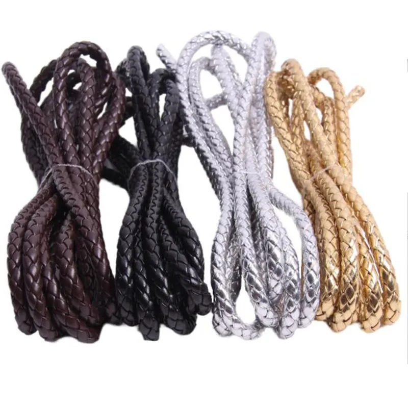 Cuerda redonda trenzada de cuero PU, cordón de cuero marrón, 3, 4, 5, 6, 8, 10, 12mm, fabricación de pulseras y collares DIY, 2-5 metros