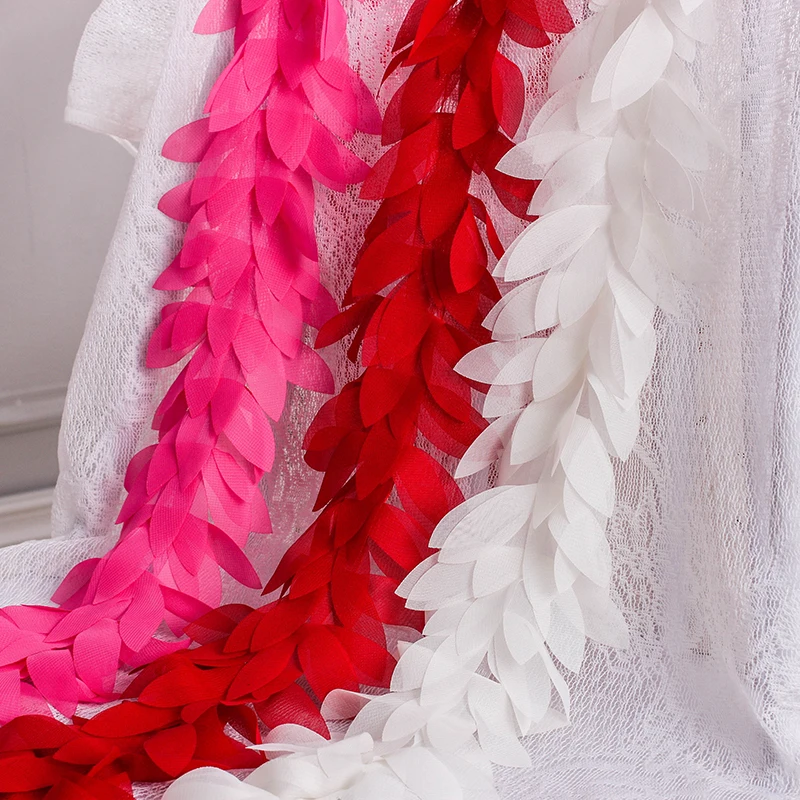 zsbszc Hochwertiger 50 Yards Chiffon-Blattspitzenbesatz Chiffonstreifen 14 Farben 3D Chiffon DIY 12cm Breite Spitzenbesatz Spitzenband XF11 – Detail 2