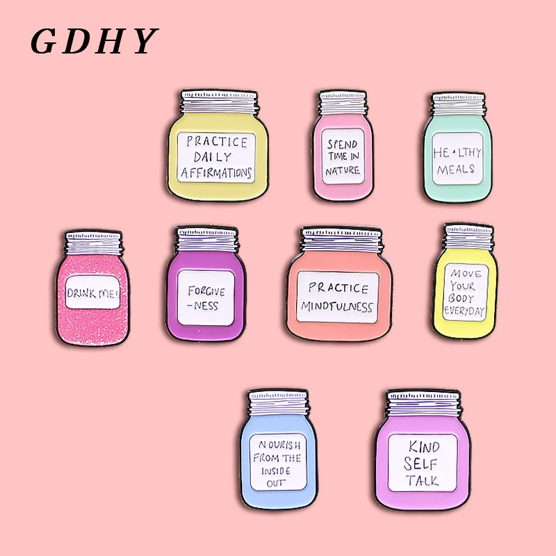 GDHY Style 9 DRINK ME! cute Drift Drink Pill Bottle Brooch FOR GIVE-NESS,KIND SELF TALK Bubble Enamel Pin Backpack Bag Gift