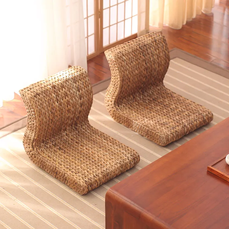 Silla de suelo japonesa hecha a mano, muebles de sala de estar, Tatami tradicional asiático Zaisu, respaldo para balcón y Bahía