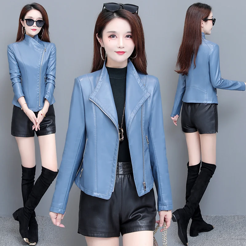 Autumn New Women Pu Leather Jacket Girl Short Coat Female Black Punk Bomber Faux Leather Outwear Blazer lady spring tops M-3XL