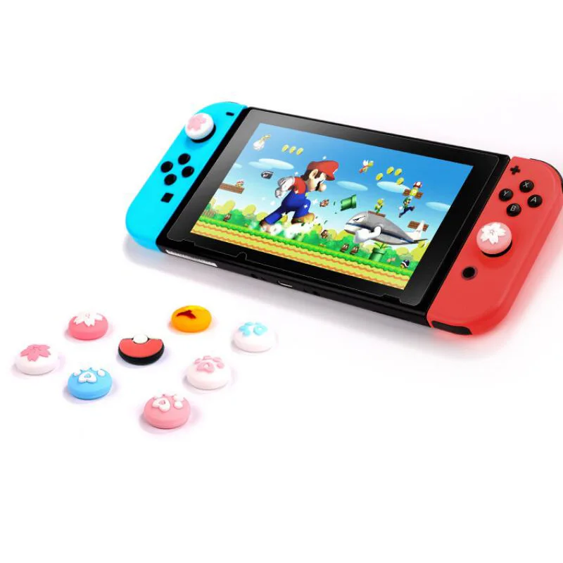 Mèo Paw Móng Vuốt Sakura Ngón Tay Cái Gậy Cầm Nắp Joystick Dành Cho Nintend Công Tắc Lite Joy-Con Bộ Điều Khiển Chơi Game tự Dùng Ốp Lưng