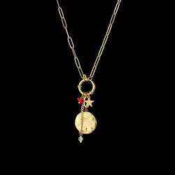 European New Accessories Star Titanium Steel Manual Chain Necklace Turquoise Tassel French Women's Short Necklace Jewelry