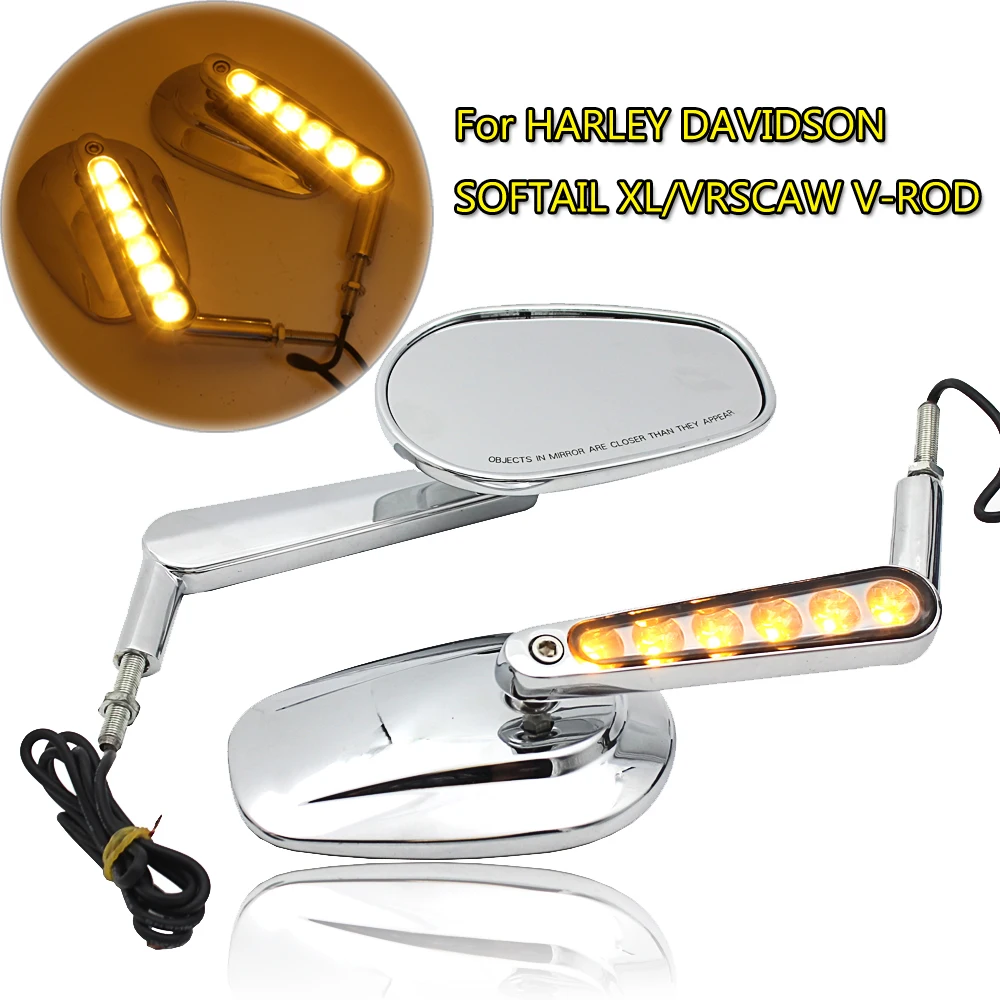 

Silver Muscle Rear View Mirrors & LED Front Turn Signals For SOFTAIL XL/VRSCAW V-ROD