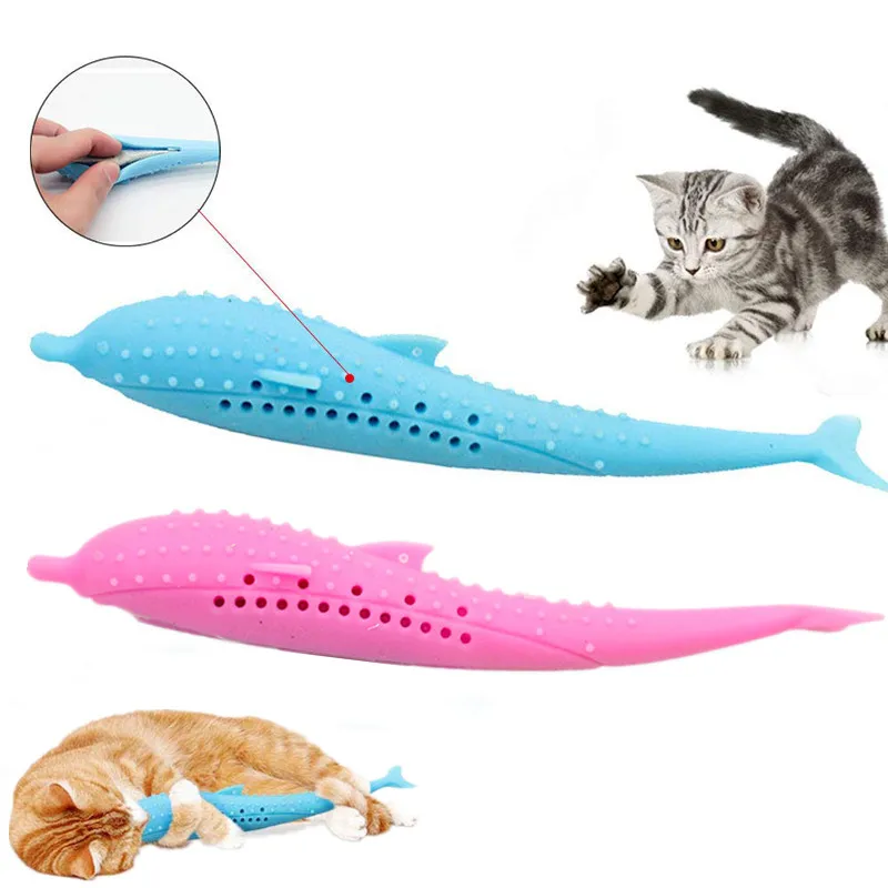 

Cat Teeth Grinding Catnip Toys Fish Pet Kitten Chewing Toy Cat Toothbrush Simulation Silicone Molar Stick Teeth Cleaning Toy