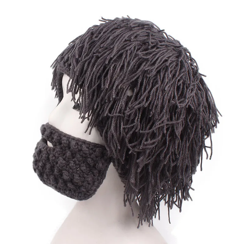 2019 Winter Men Handmade Wig Beard Hats Crochet Mustache Knit Halloween Funny Festival Caps Face Tassel Party Mask Warm Hat