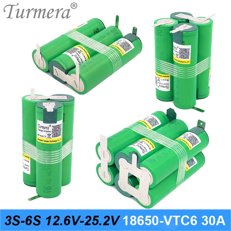 Turmera 3S 12.6V 4S 16.8V 5S 21V 6S 25V VTC6 Bộ Pin US18650VTC6 3000Mah Pin 30A Cho 18V Máy Vặn Vít Dùng Pin Tùy Chỉnh