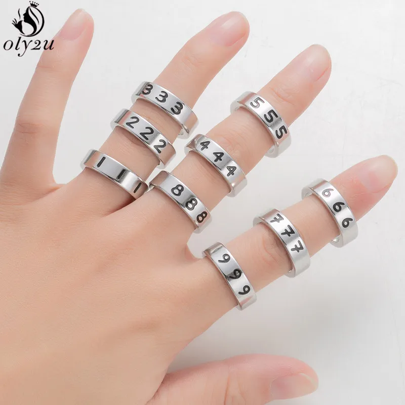 Stainless Steel Angel Number Rings for Women 111 222 333 444 555 666 777 888 999 Devil Lucky Jewelry Adjustable Finger Ring Men