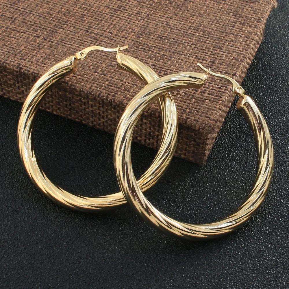 Gold Color Fashion Round Stainless Steel Jewelry Simple Earrings Personality For Women