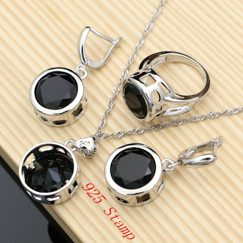 925 Sterling Silver Jewelry Sets Big Black CZ Hyperbole Design Earrings Fashion Suit Necklace Sets Gift for Women Dropshipping