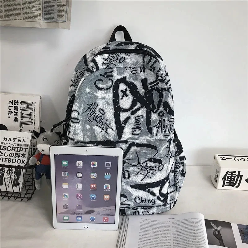 Graffiti letter couples schoolbags men women casual treval backpack Multi-Function Junior school bags