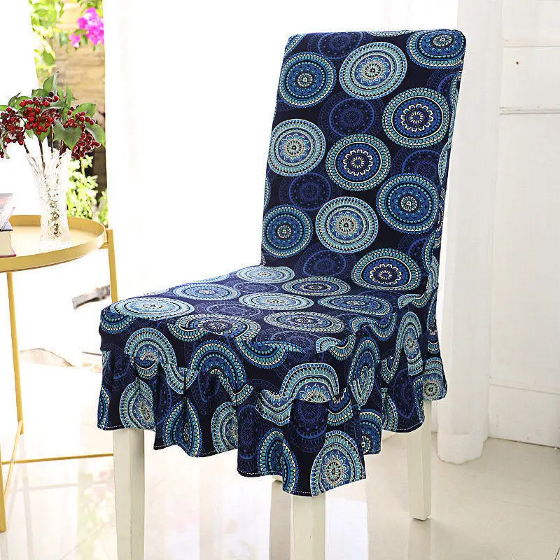 

Vintage Anti-dirty Dining Chair Cover With Flounce 1 Pcs Universal Stretch Spandex Seat Covers Slipcover For Kitchen Restaurant