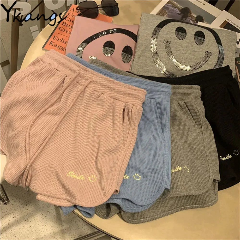 

Women's Home Elastic High Waisted Casual Harajuku Yoga Shorts Joggers Aesthetic Streetwear Solid Fashion Biker Shorts Female New