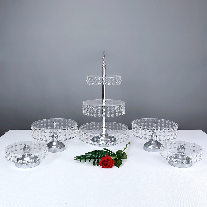 1-5pcs 2 tiers Acrylic Cake Stand Cupcake Decorations Dessert Pedestal Wedding Party Display Tray