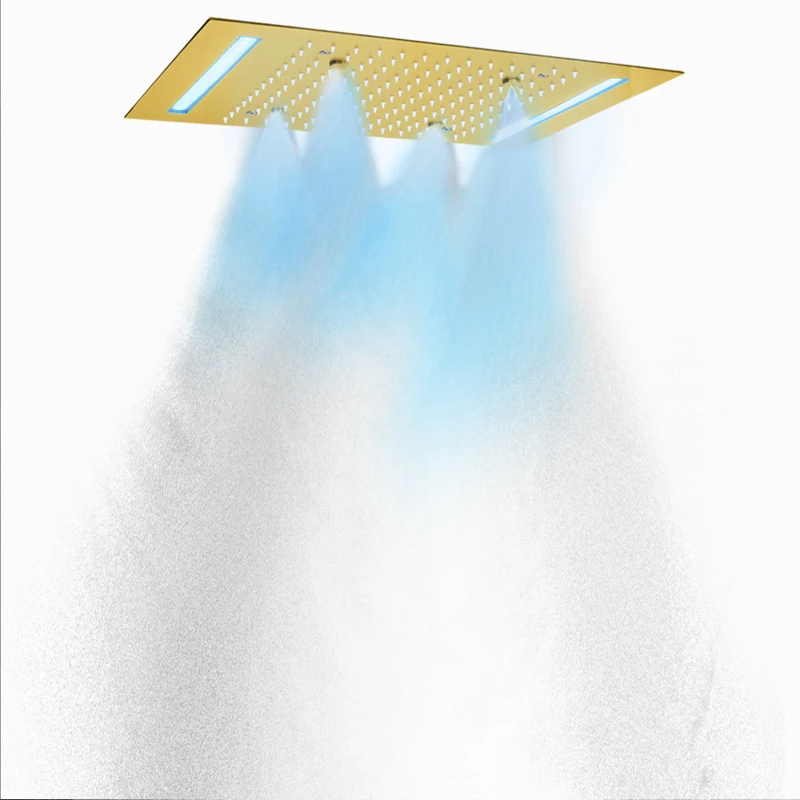 

Luxury Brushed Gold 50X36 CM Shower Mixer 7 Colorful LED Bathroom Bifunctional Rainfall Atomizing Shower Head