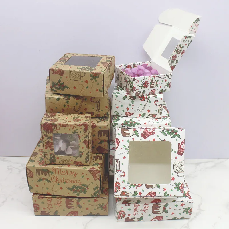 رخامي نمط كرافت صندوق ورقي مع نافذة ، تغليف حزمة ، صندوق هدايا متعدد الحجم ، لوازم الحفلات ، مجوهرات ، 10 قطعة #5