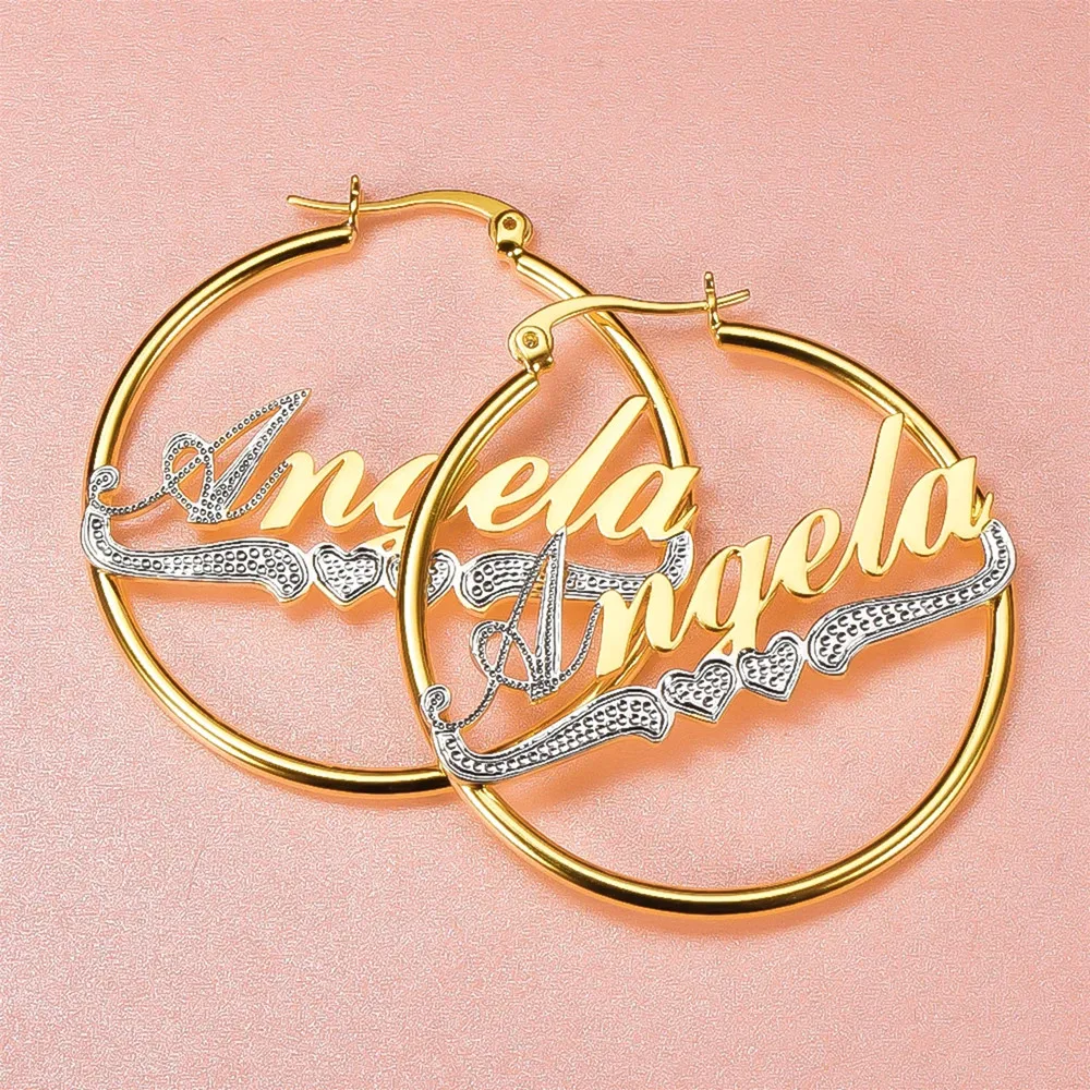 Lateefah Fashion Custom Name Earrings Personalized Stainless Steel Letter With Heart Gold Hoop Earrings Women