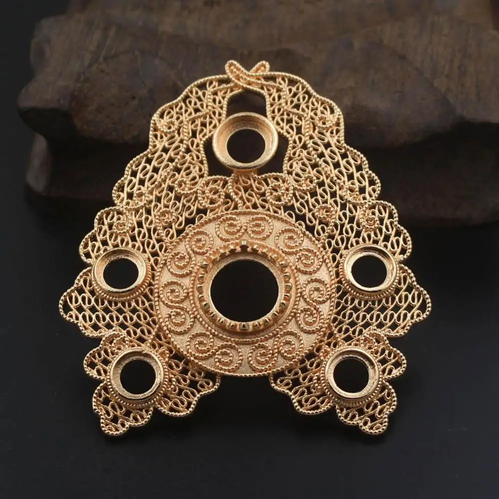 

6pcs Brass Casted Filigree Flower 8mm 10mm 14mm Open Back Cabochon Base Connectors Oriental Pendant Charms Hair Head Jewelry DIY