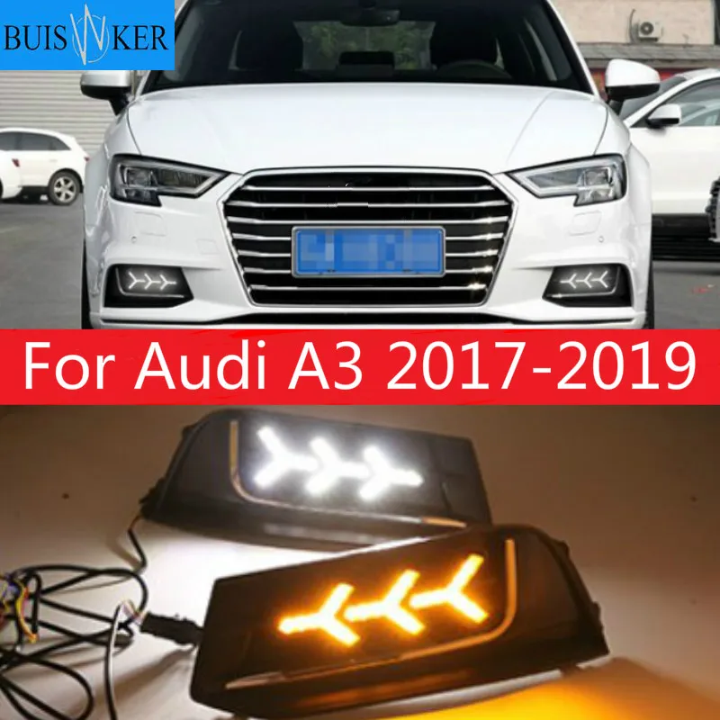 

2pcs For Audi A3 2017-2019 Yellow Turn Signal Function Car DRL Waterproof 12V LED Daytime Running Light Fog Lamp Bulb