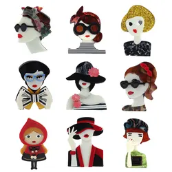 New Design Figure Lovely Hat Girl Brooches For Women Cute Brooch Pins Lapel Badge Cloth Fashion Party Jewelry Christmas Gifts