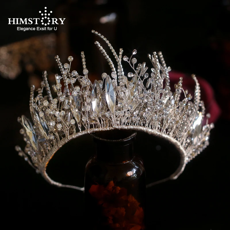 HIMSTORY Gorgeous Handmade Royal Wedding Tiara Crowns Crystal Brides Headbands Evening Hair Jewelry Bridal Hair Accessories