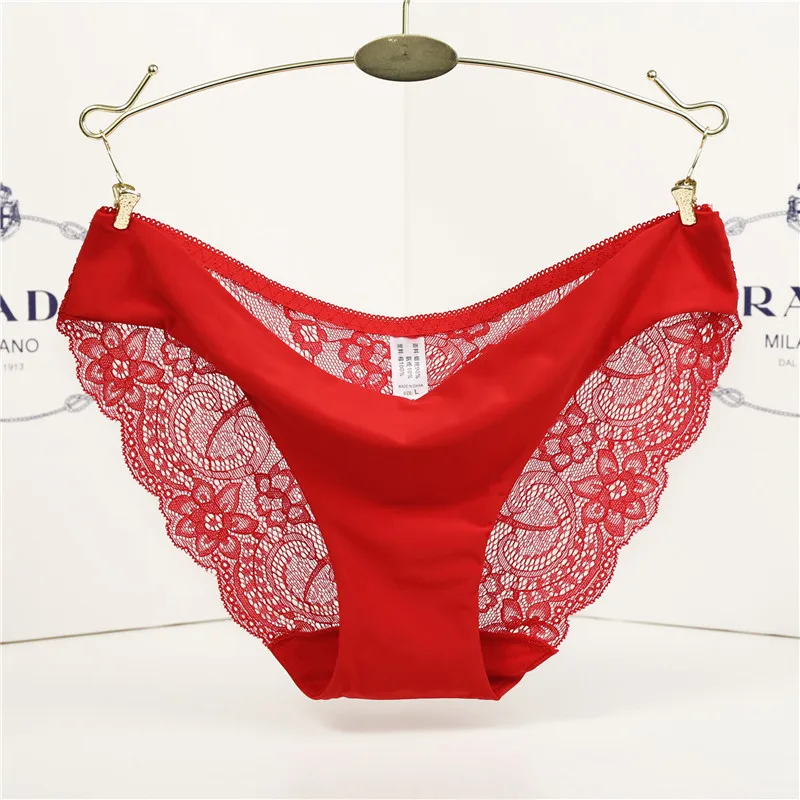 Sexy Women Panties Lace Briefs Ice Silk Seamless Underwear Thong Lingerie Transparent Underpants